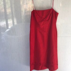 Ann Taylor Red Silk Sheath Dress & Cardigan